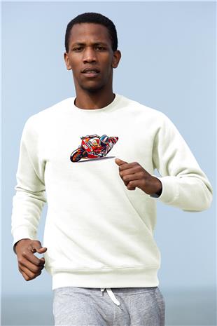 Motor Sporları Baskılı Unisex Ekru Sweatshirt