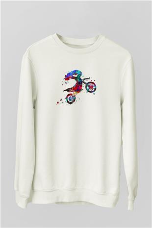 Motor Sporları Baskılı Unisex Ekru Sweatshirt