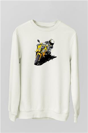 Motor Sporları Baskılı Unisex Ekru Sweatshirt