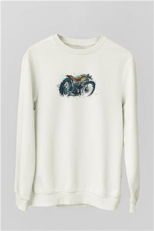 Motor Sporları Baskılı Unisex Ekru Sweatshirt