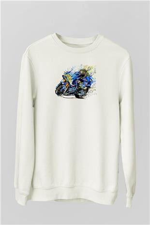 Motor Sporları Baskılı Unisex Ekru Sweatshirt