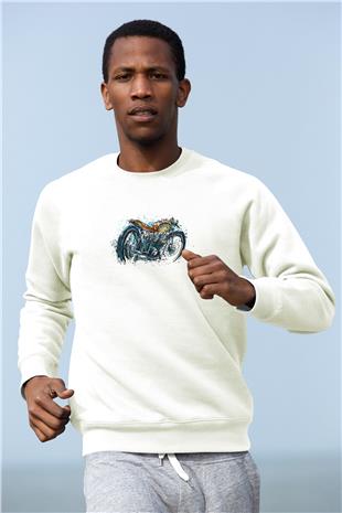 Motor Sporları Baskılı Unisex Ekru Sweatshirt