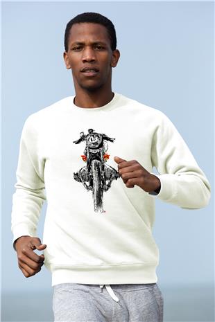 Motor Sporları Baskılı Unisex Ekru Sweatshirt