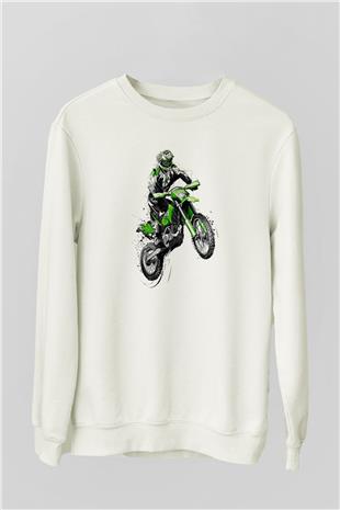 Motor Sporları Baskılı Unisex Ekru Sweatshirt