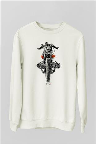 Motor Sporları Baskılı Unisex Ekru Sweatshirt
