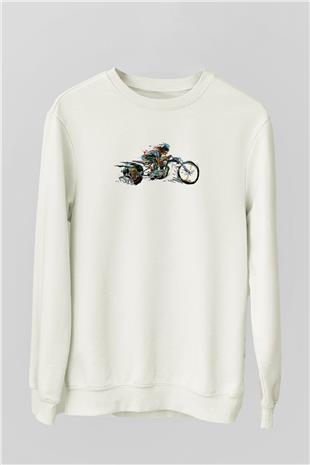 Motor Sporları Baskılı Unisex Ekru Sweatshirt