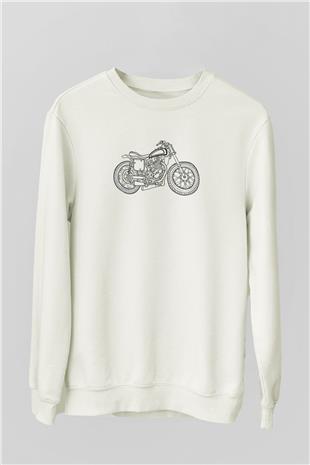 Motor Sporları Baskılı Unisex Ekru Sweatshirt