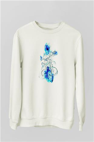 Motor Sporları Baskılı Unisex Ekru Sweatshirt