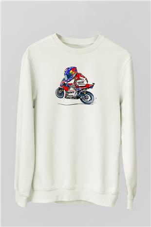Motor Sporları Baskılı Unisex Ekru Sweatshirt