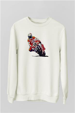 Motor Sporları Baskılı Unisex Ekru Sweatshirt