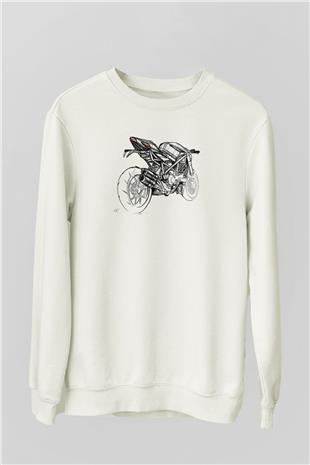 Motor Sporları Baskılı Unisex Ekru Sweatshirt