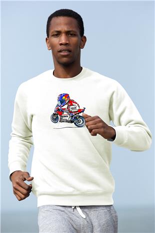 Motor Sporları Baskılı Unisex Ekru Sweatshirt