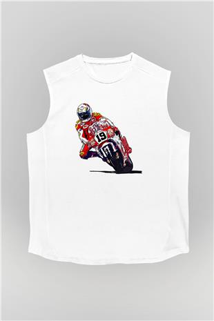 Motor Sporları Baskılı Unisex Kolsuz Beyaz Tişört