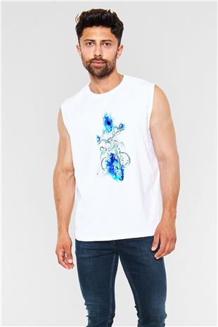 Motor Sporları Baskılı Unisex Kolsuz Beyaz Tişört