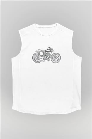 Motor Sporları Baskılı Unisex Kolsuz Beyaz Tişört