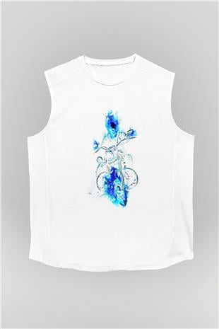 Motor Sporları Baskılı Unisex Kolsuz Beyaz Tişört