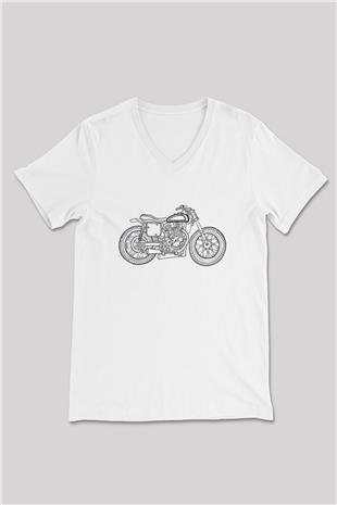 Motor Sporları Baskılı Unisex V Yaka Tişört - Tshirt