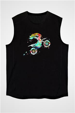Motor Sporları - Motor sports Baskılı Unisex Siyah Kolsuz Tişört