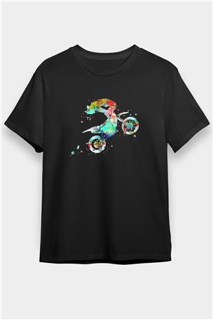 Motor Sporları - Motor sports Baskılı Unisex Siyah Tişört - Tshirt