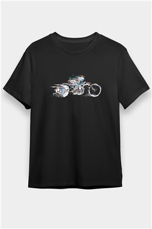 Motor Sporları - Motor sports Baskılı Unisex Siyah Tişört - Tshirt