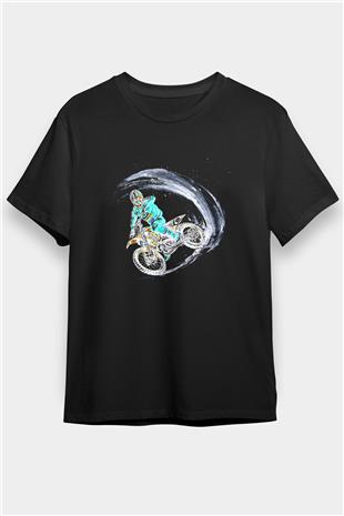 Motor Sporları - Motor sports Baskılı Unisex Siyah Tişört - Tshirt