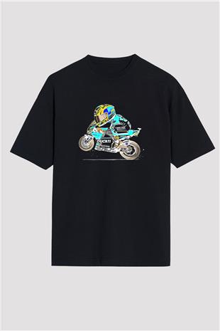 Motor Sporları - Motor sports Baskılı Unisex Siyah Oversize Tişört