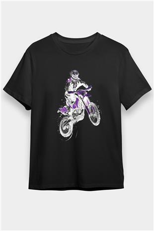 Motor Sporları - Motor sports Baskılı Unisex Siyah Tişört - Tshirt