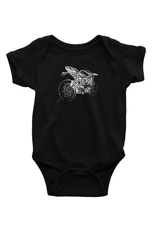 Motor Sporları - Motor sports Baskılı Unisex Siyah Bebek Body - Zıbın