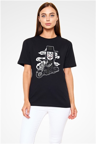 Motorcu Vendetta Baskılı Unisex Siyah Tişört