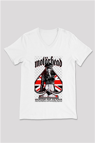 Motörhead Beyaz Unisex V Yaka Tişört T-Shirt