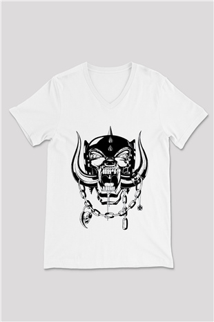 Motörhead Beyaz Unisex V Yaka Tişört T-Shirt