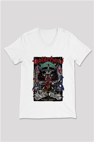 Motörhead Beyaz Unisex V Yaka Tişört T-Shirt