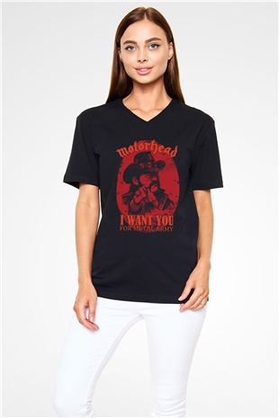 Motörhead I Want You Siyah Unisex V Yaka Tişört T-Shirt
