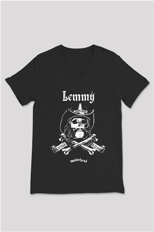 Motörhead Lemmy Siyah Unisex V Yaka Tişört T-Shirt