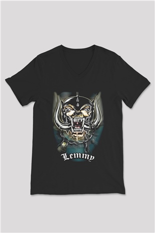 Motörhead Lemmy Siyah Unisex V Yaka Tişört T-Shirt