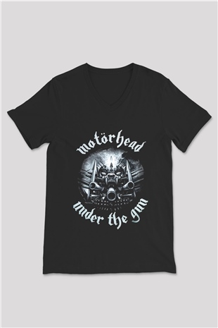 Motörhead Under The Gun Siyah Unisex V Yaka Tişört T-Shirt
