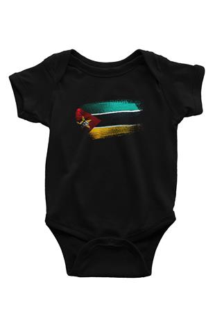 Mozambik - Mozambique Bayrağı Baskılı Unisex Siyah Bebek Body - Zıbın