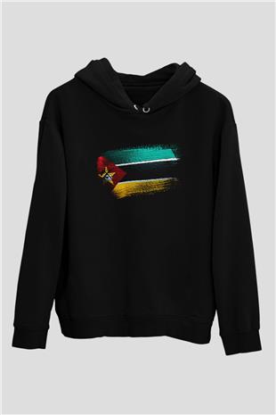 Mozambik - Mozambique Bayrağı Baskılı Unisex Siyah Kapüşonlu Sweatshirt