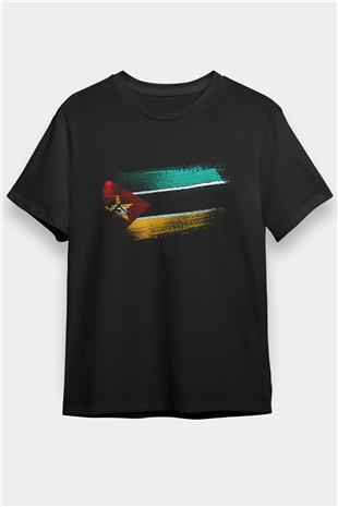 Mozambik - Mozambique Bayrağı Baskılı Unisex Siyah Tişört
