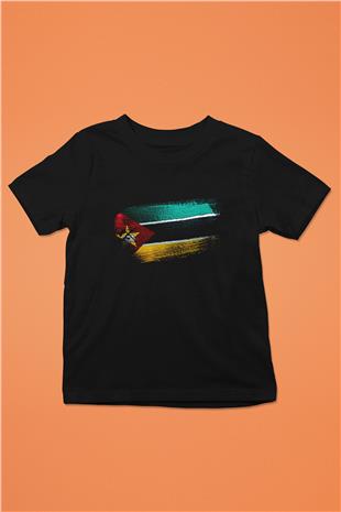 Mozambik - Mozambique Bayrağı Baskılı Unisex Siyah Çocuk Tişörtü