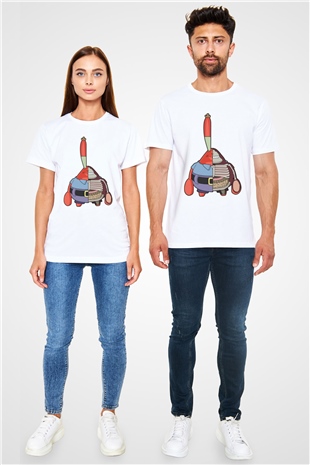 Mr Krabs Half Skeleton Baskılı Beyaz Unisex Tshirt