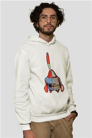 Mr Krabs Half Skeleton Baskılı Beyaz Unisex Hoodie