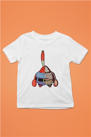 Mr Krabs Half Skeleton Baskılı Beyaz Unisex Çocuk Tshirt