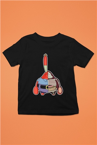Mr Krabs Half Skeleton Baskılı Siyah Çocuk Unisex Tshirt