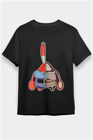 Mr Krabs Half Skeleton Baskılı Siyah Unisex Tshirt