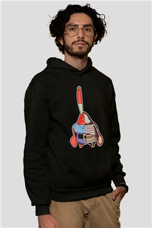 Mr Krabs Half Skeleton Baskılı Siyah Unisex Tshirt