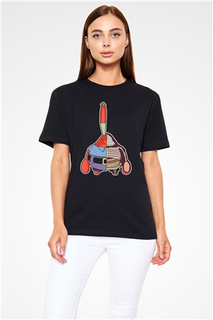 Mr Krabs Half Skeleton Baskılı Siyah Unisex Tshirt