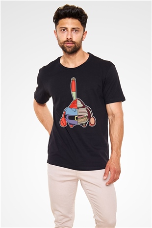Mr Krabs Half Skeleton Baskılı Siyah Unisex Tshirt