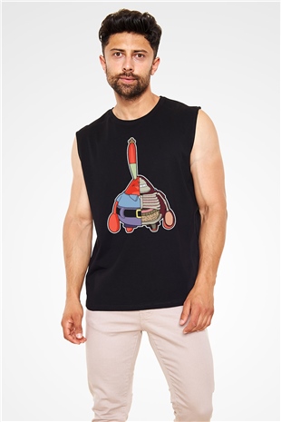 Mr Krabs Half Skeleton Baskılı Siyah Unisex Tshirt