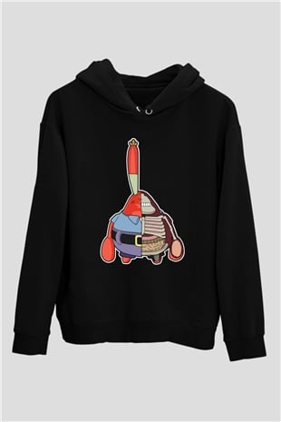 Mr Krabs Half Skeleton Baskılı Siyah Unisex Tshirt